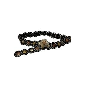 Vintage Belt Black Leather Rivet Disc Metal Embellished Accents‎ Retro Style